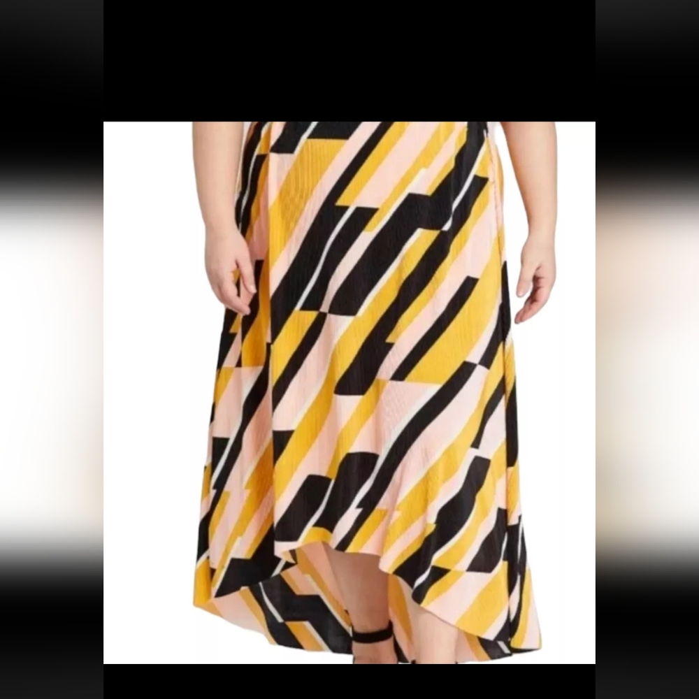 Lane Bryant Accordion Pleat Skirt Size 18/20 Asymmetrical Elastic Waist Colorful